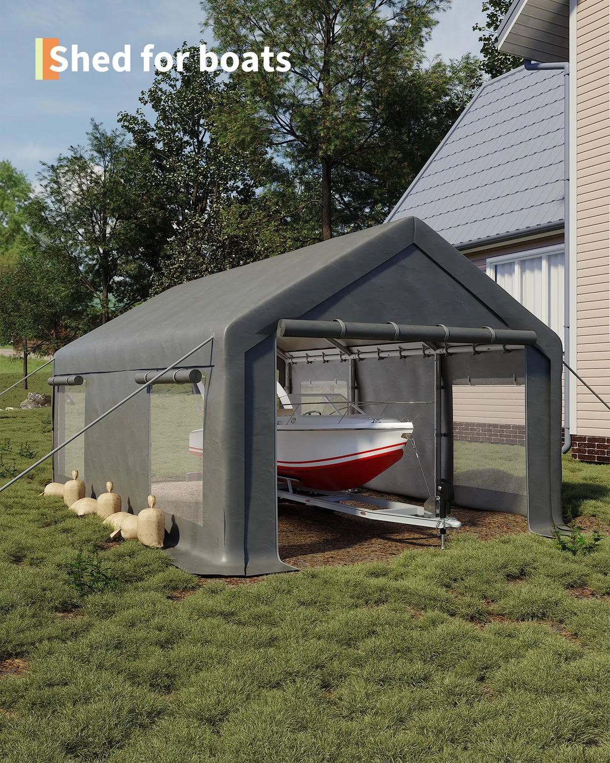 Portable Garage Shelter With Roll Up Doors And Windows
