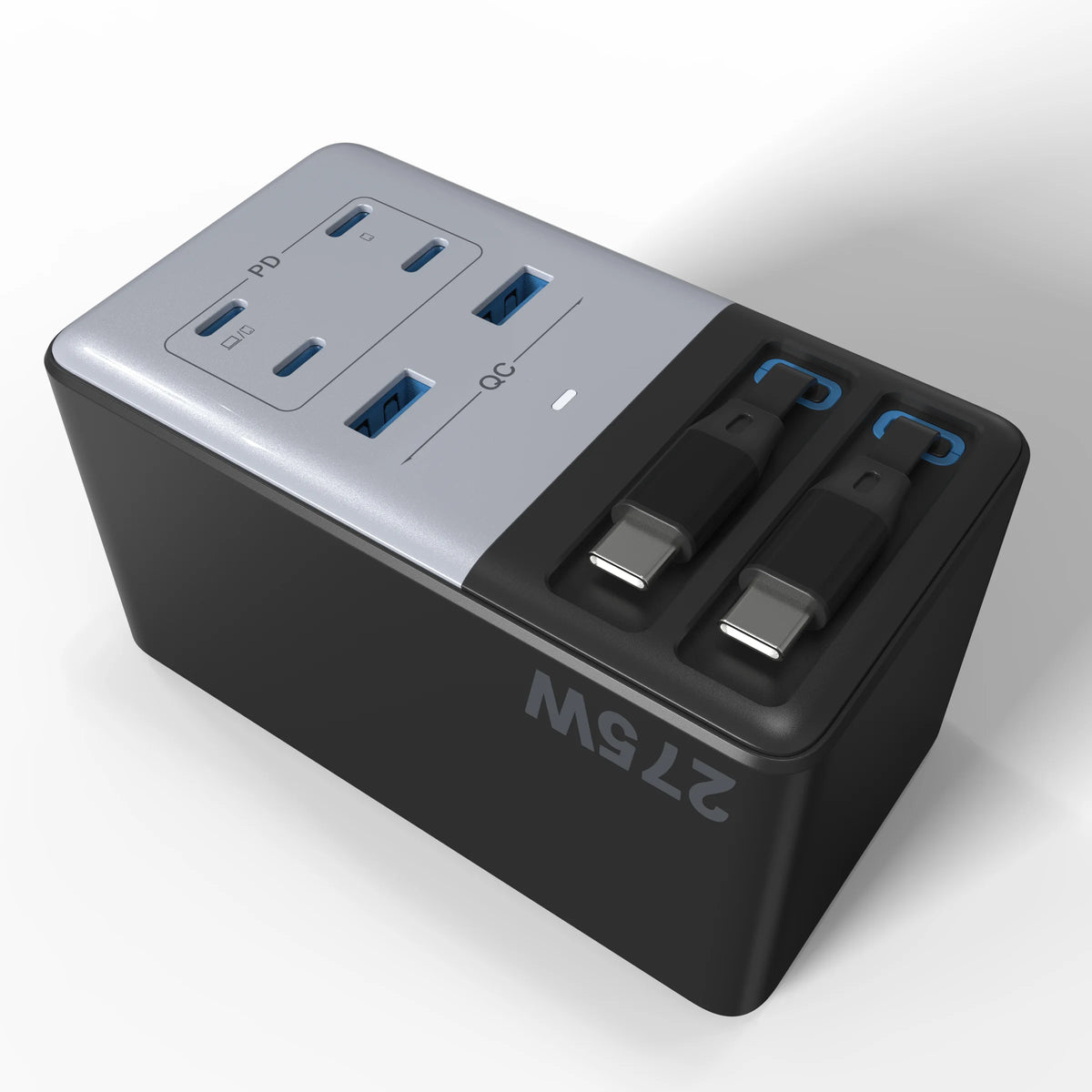 GaN USB C Fast Charging Station With Dual Retractable Cables