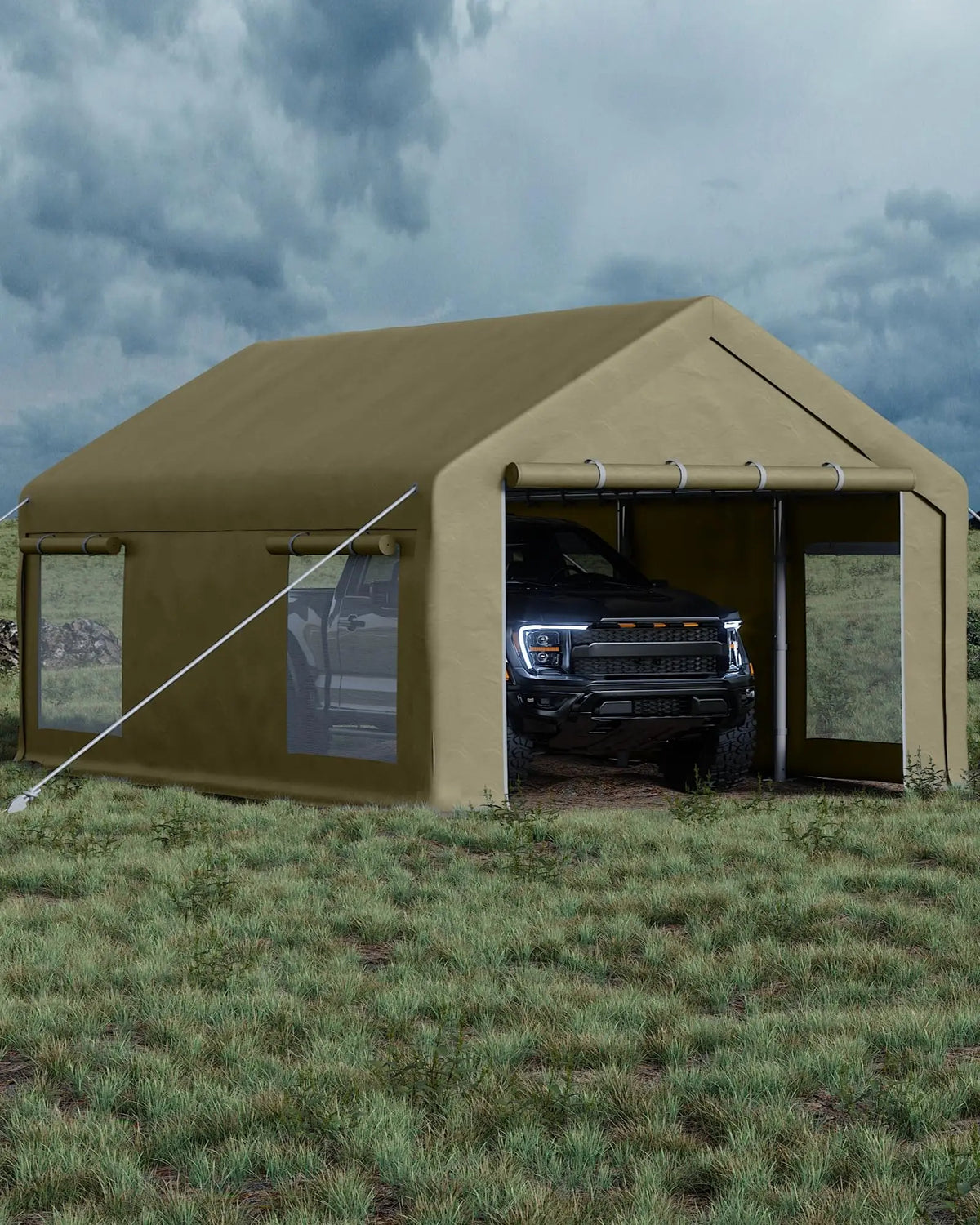 Portable Garage Shelter With Roll Up Doors And Windows