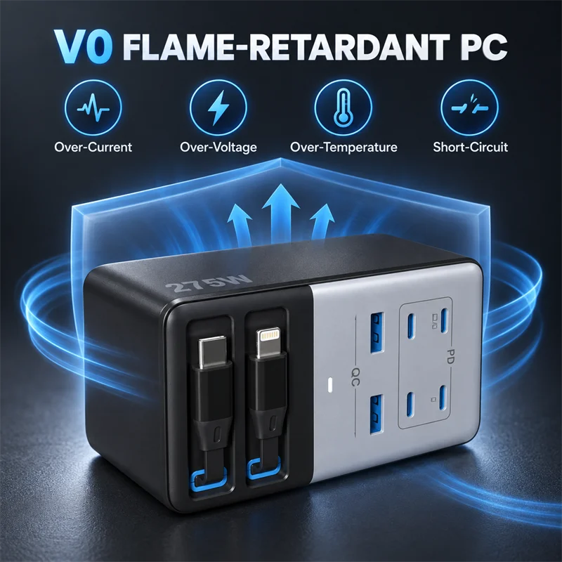 GaN USB C Fast Charging Station With Dual Retractable Cables
