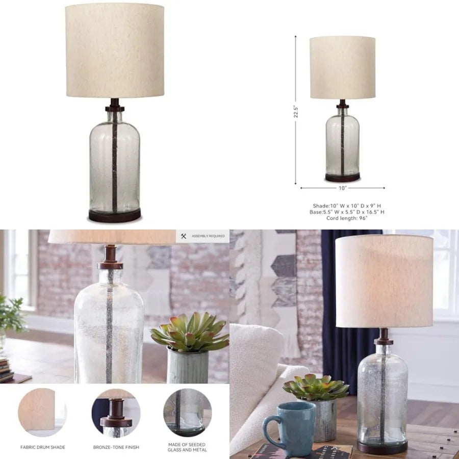 Bandile Modern Farmhouse Seeded Glass Solar Table Lamp