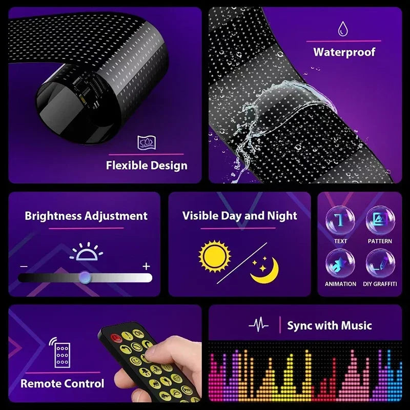 Car Decor Advertising Logo Lights Outdoor LED Matrix Pixel Scrolling Screen DIY Customize Patterns,Animations,Text Warning Light