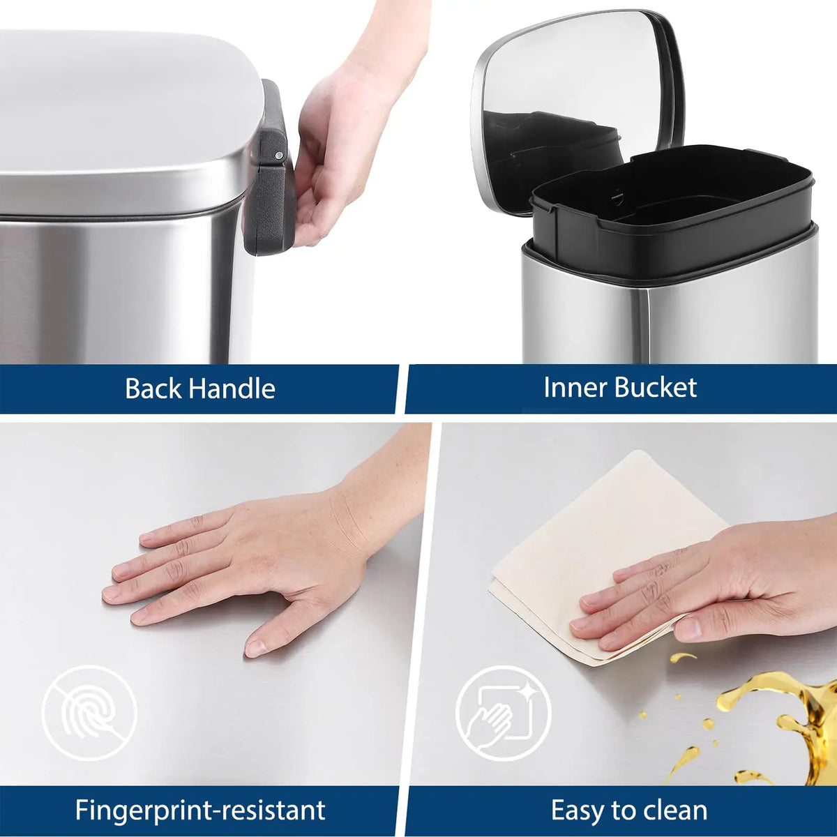 Stainless Steel Step Pedal Trash Can With Soft Close Lid