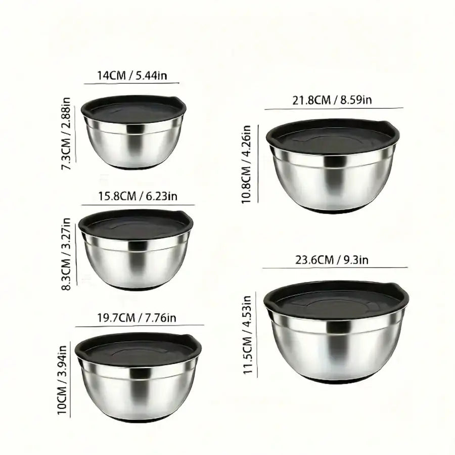 Stainless Steel Mixing Bowls With Airtight Lids And Non-Slip Bases