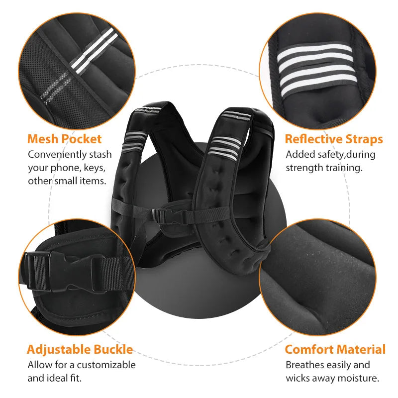 Weighted Training Vest With Reflective Stripe For Running And Fitness