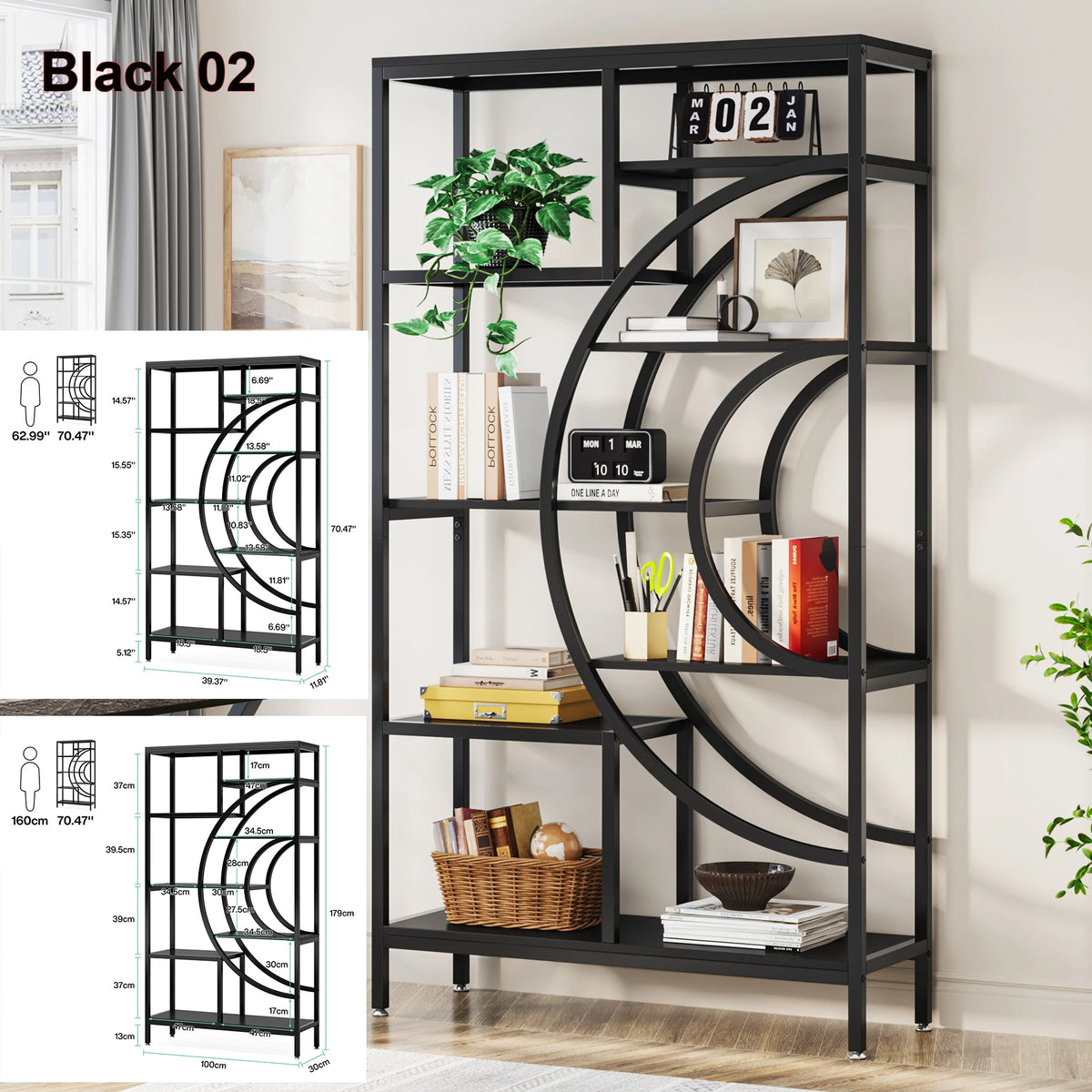 Tribesigns Industrial Etagere Bookcase With Five Tier Display Storage