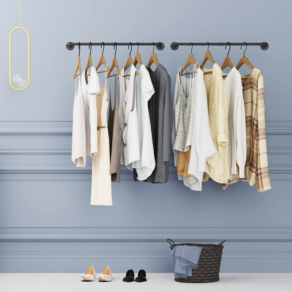 Industrial Pipe Wall Mounted Clothes Rack And Garment Hanging Rod