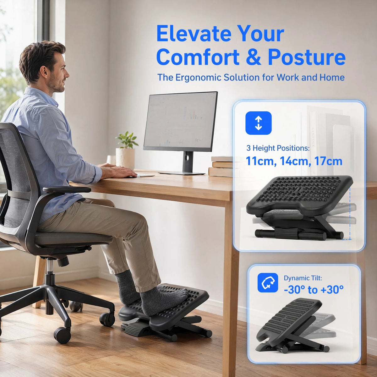 K Kyspho Adjustable Under Desk Footrest With Massage And Tilt