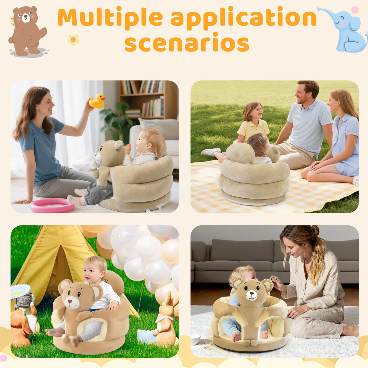 LLParty Animal Plush Baby Floor Seat With Sitting Support
