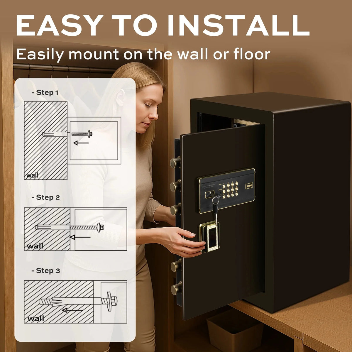 Deli 6.2 Cu ft Large Safe Box Electronic Keypad with Fireproof Bag Dual Alarm Lockable Inner Cabinet for Home Hotel