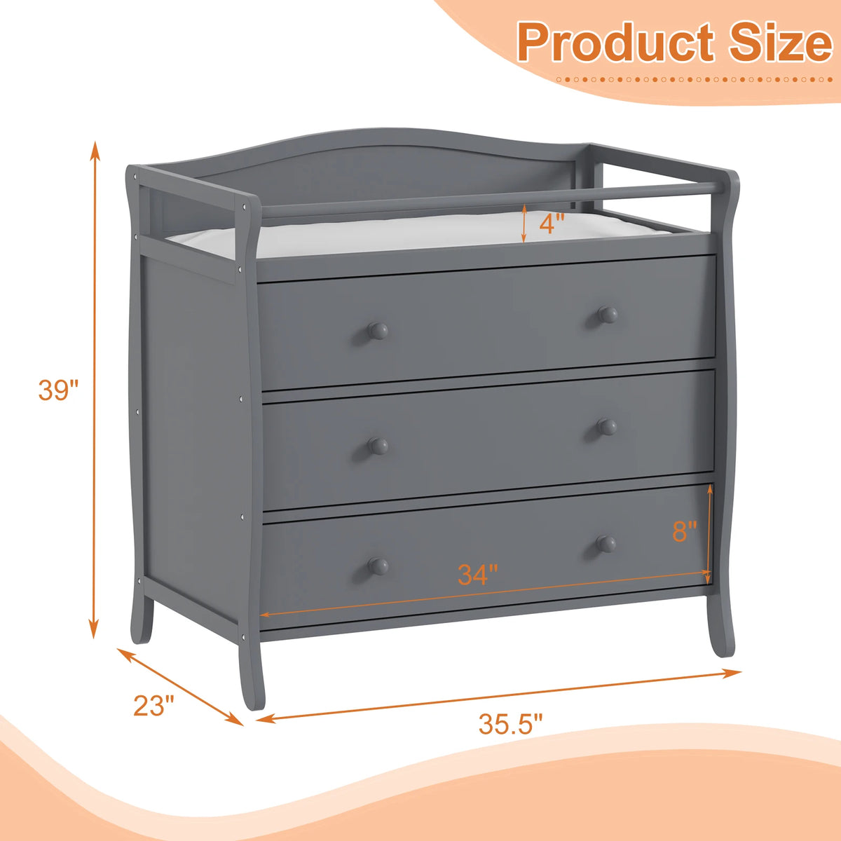 GAOMON Wooden Baby Changing Table Dresser With Three Drawers