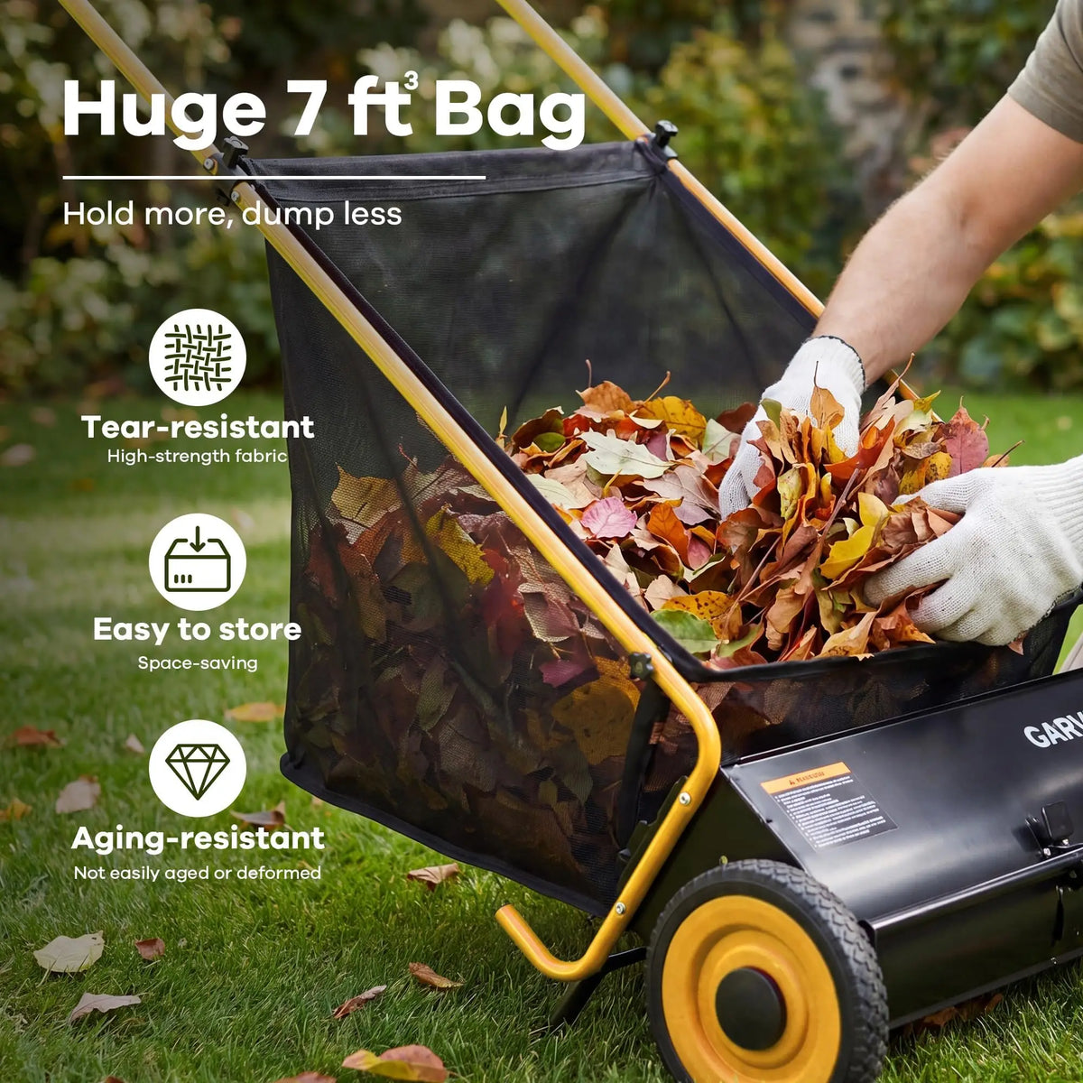 Push Lawn Sweeper 26in Leaf & Grass Collector, 7 Cu.Ft Hopper Bag With Cover, Adjustable Brush Height, Steel Yard Sweeper