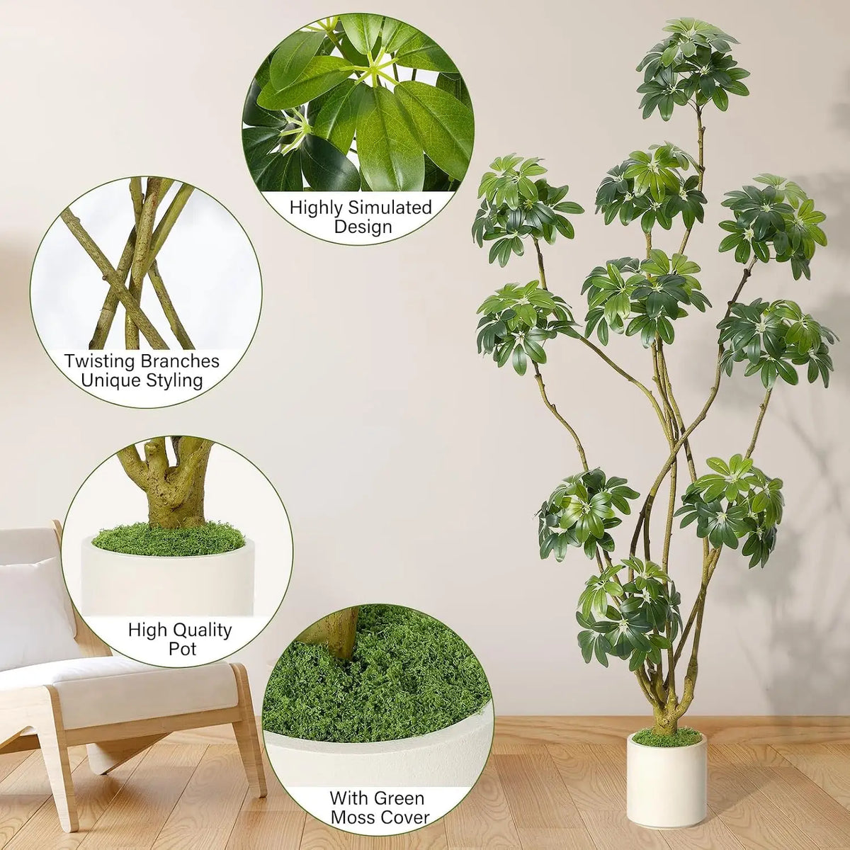 HiMISS Artificial Umbrella Tree Faux Floor Plant for Home Decor