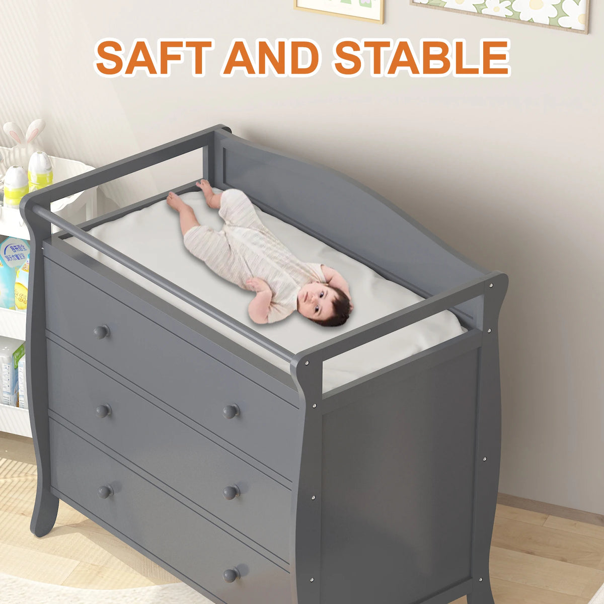 GAOMON Wooden Baby Changing Table Dresser With Three Drawers