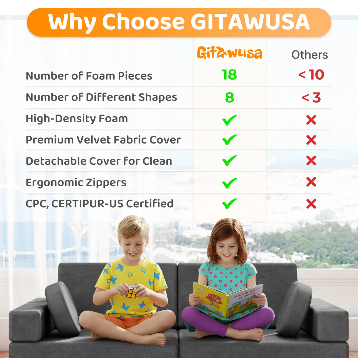 Modular Kids Play Couch With Convertible Foam Sofa Set