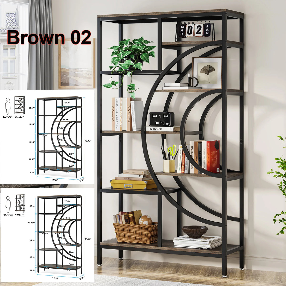 Tribesigns Industrial Etagere Bookcase With Five Tier Display Storage