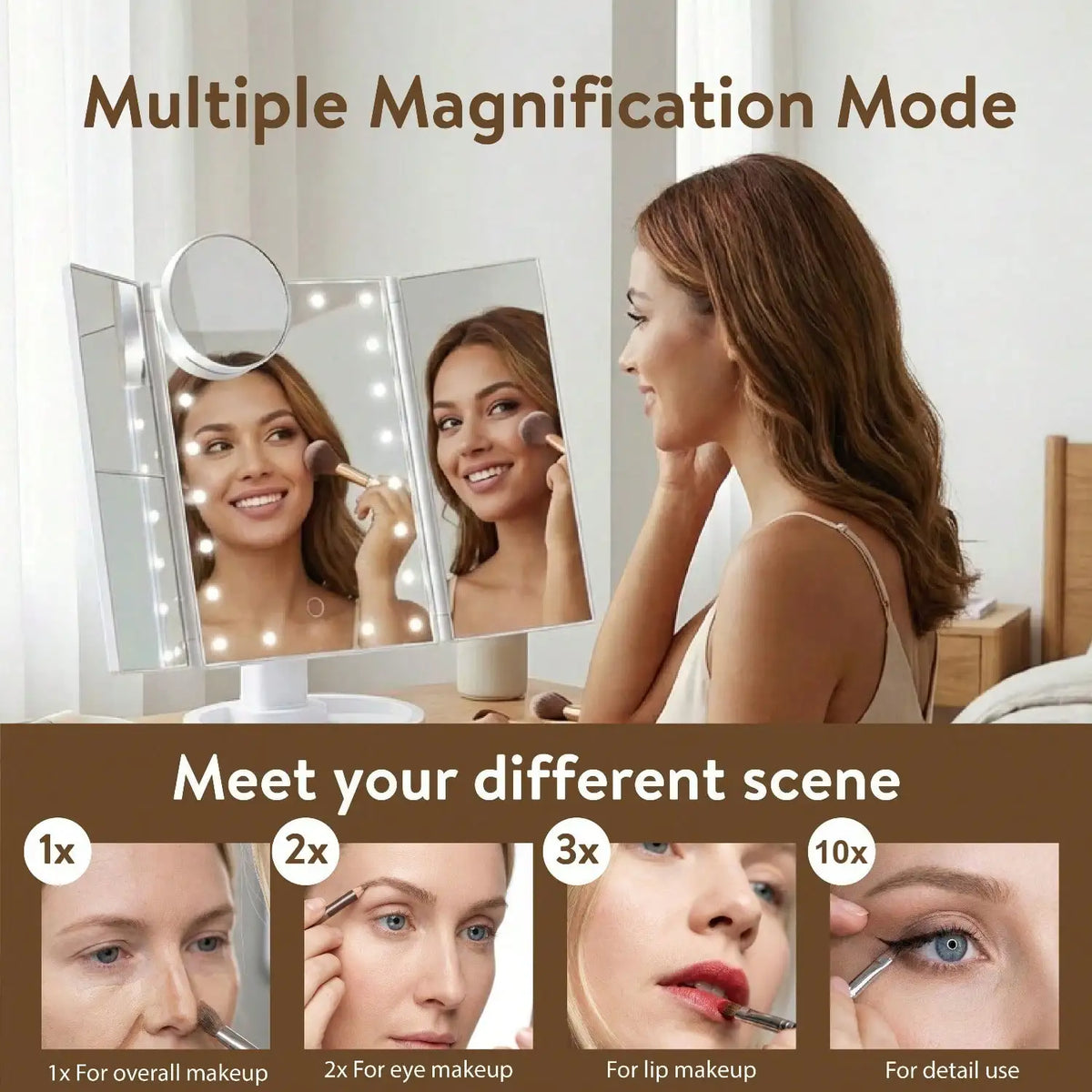 Tri Fold Lighted Vanity Makeup Mirror With 21 LED Lights