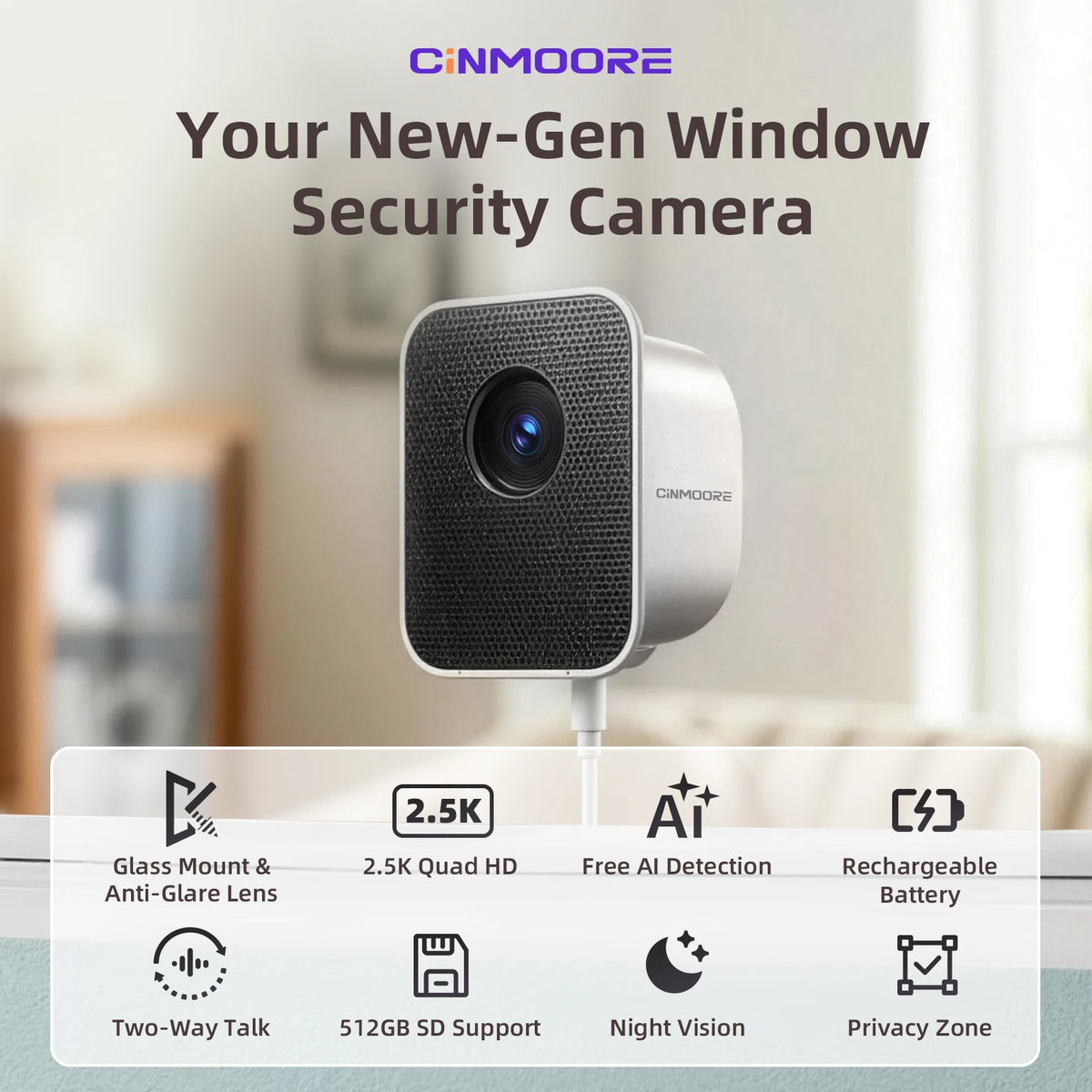 CINMOORE Security Camera With Night Vision And Smart AI Detection