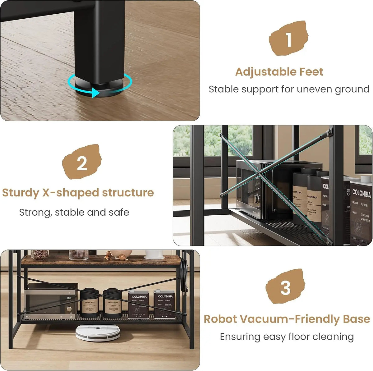 TWISTER.CK Kitchen Island Table With Power Outlet And Storage Shelves