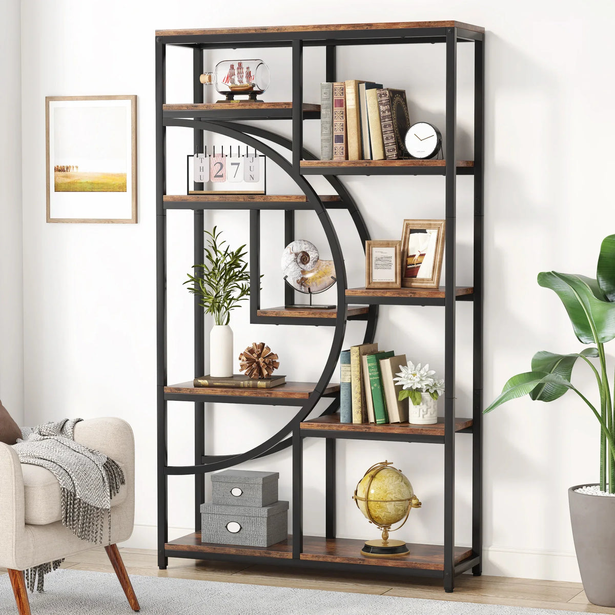 Tribesigns Industrial Etagere Bookcase With Five Tier Display Storage