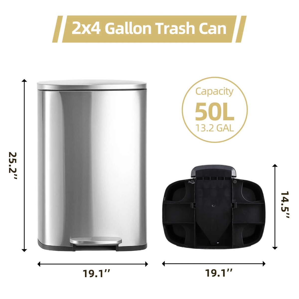 Stainless Steel Step Pedal Trash Can With Soft Close Lid
