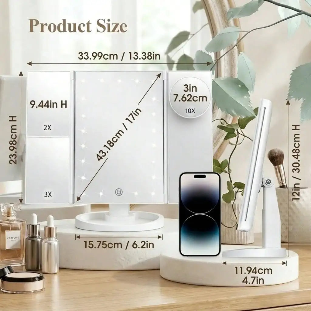 Tri Fold Lighted Vanity Makeup Mirror With 21 LED Lights