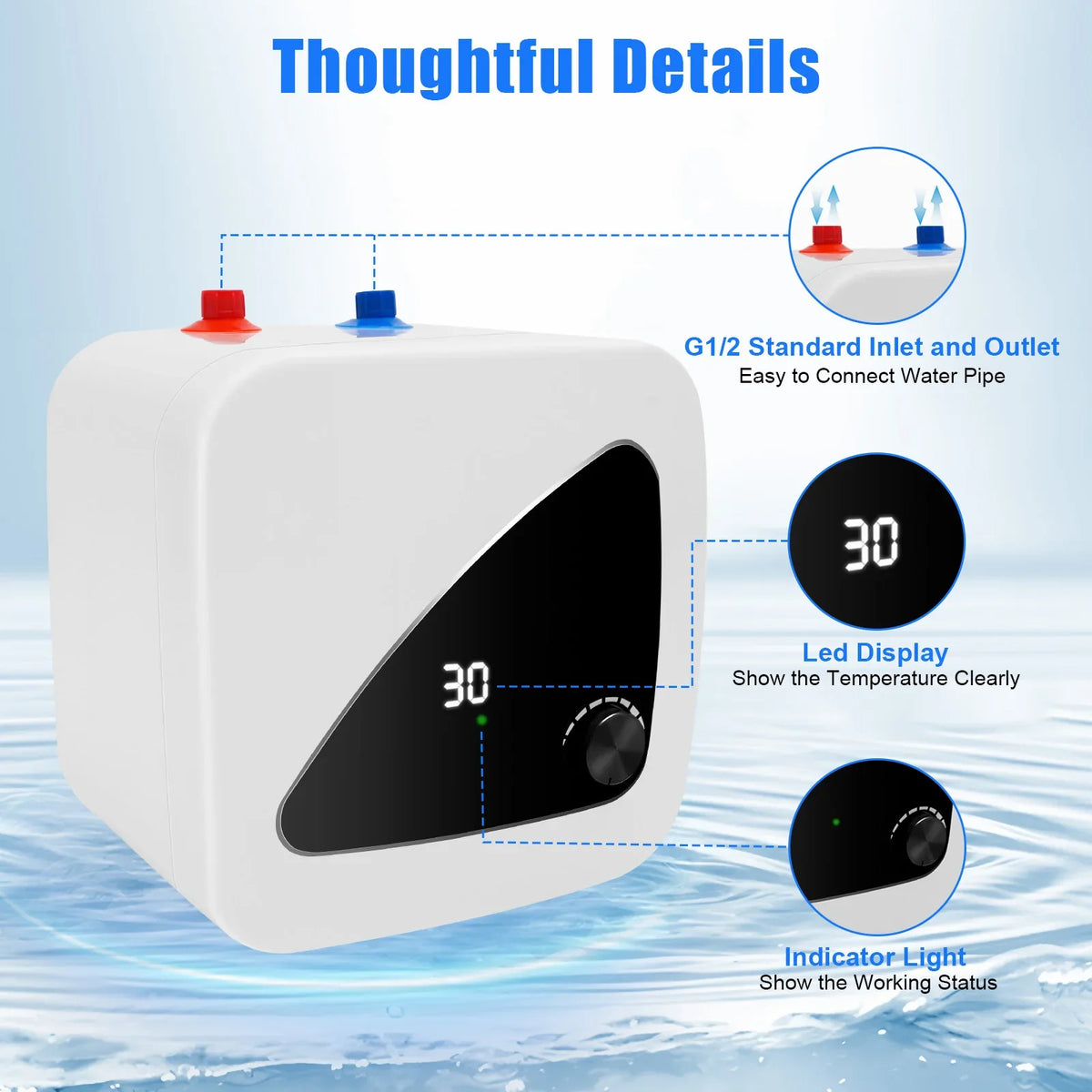 Electric Water Heater - 110 Volt 1500W 2.11Gallon Instant Hot Under Sink for Kitchen Washing Faucet(IPX4 Maximum Temperature 149℉), White