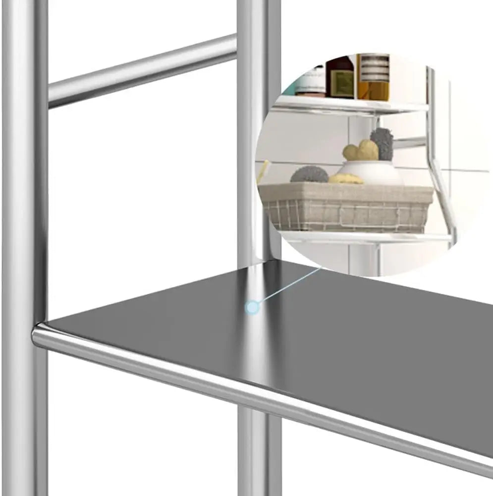 Over-the-Toilet Toilet Shelf - 3 Levels, Stainless Steel - Space Saving - with Toilet Paper Holder & Removable Hooks