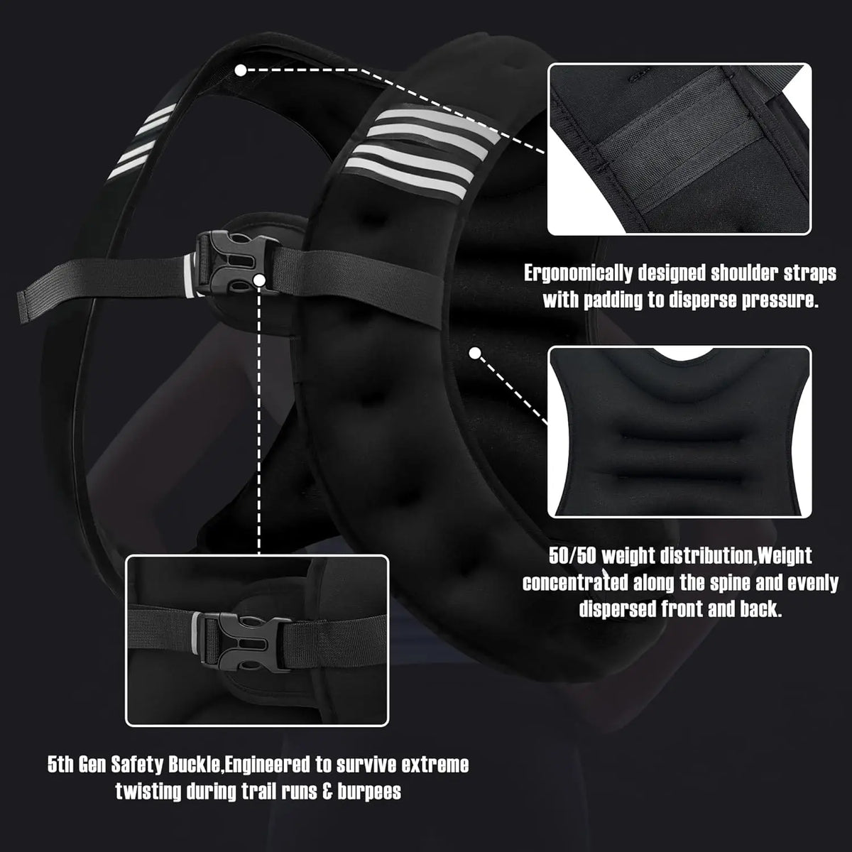 Weighted Training Vest With Reflective Stripe For Running And Fitness
