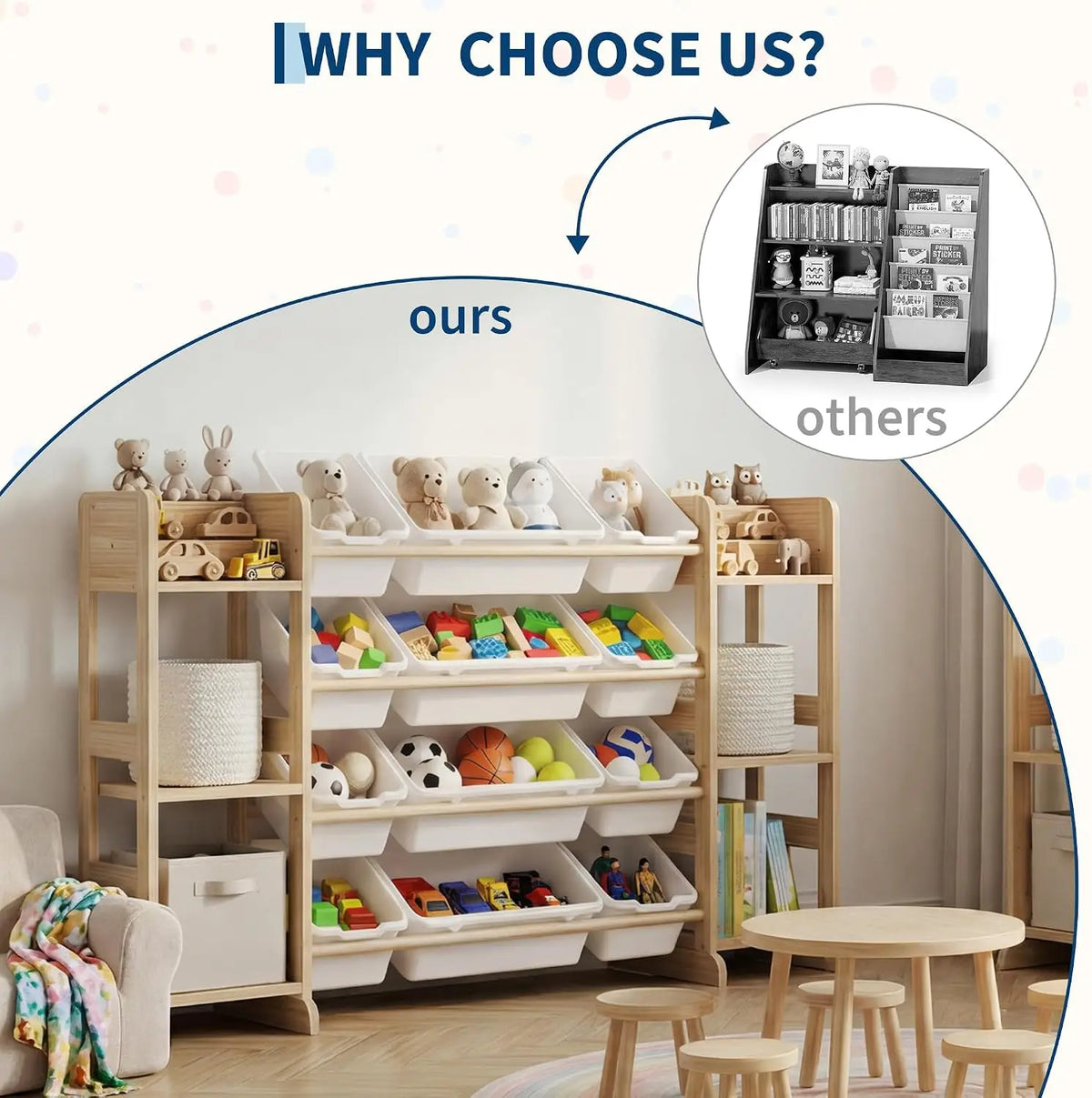 TWISTER.CK Kids Toy Storage Cabinet With Bins And Bookshelf Organizer