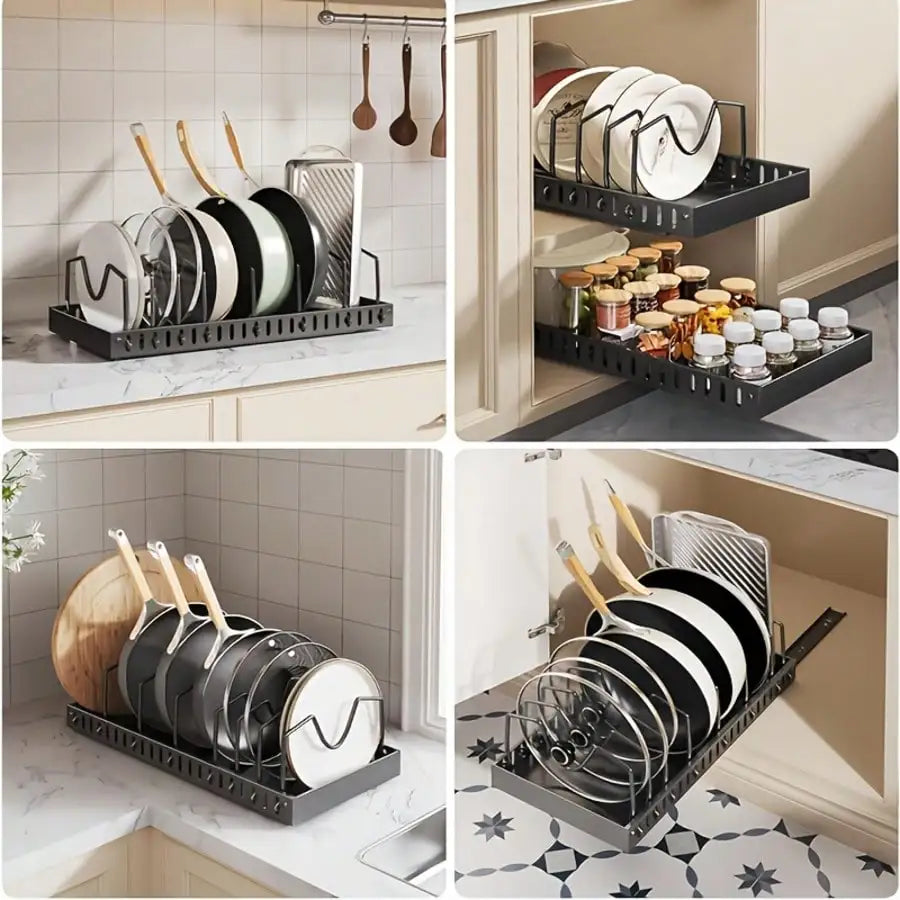 Pull Out Cabinet Organizer for Pots Pans Lids and Utensils