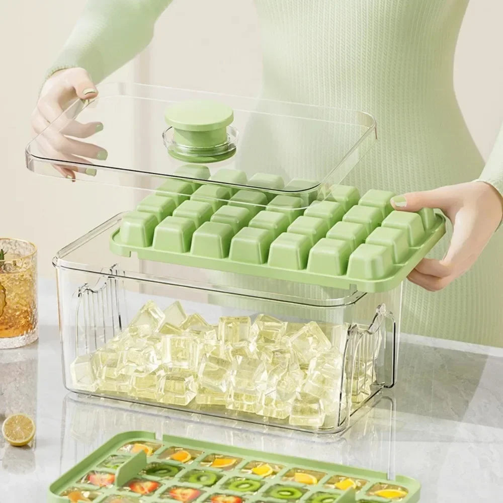 One Touch Ice Cube Tray Storage Bucket With Easy Dispensing