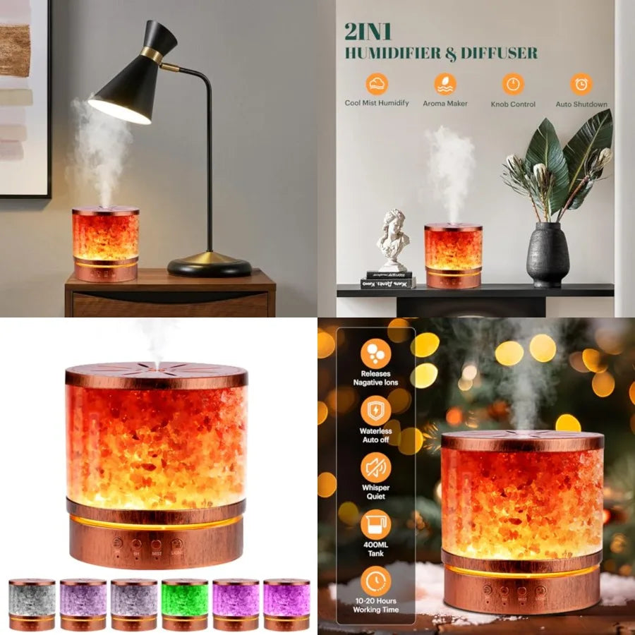 Ultrasonic Essential Oil Diffuser And Himalayan Salt Lamp Combo