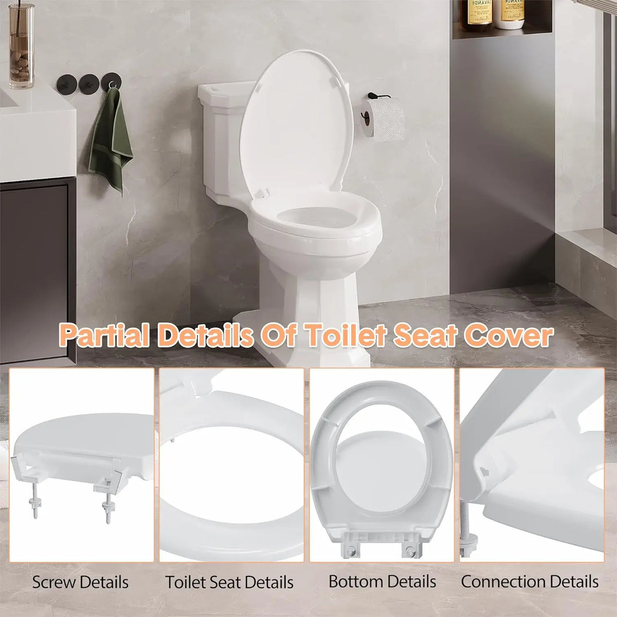 Toilet Seat (Optional Built-in Toddler Seat) Quiet Close, Non-Slip Bumpers White Potty Training Toilet Seat for Family Bathroom