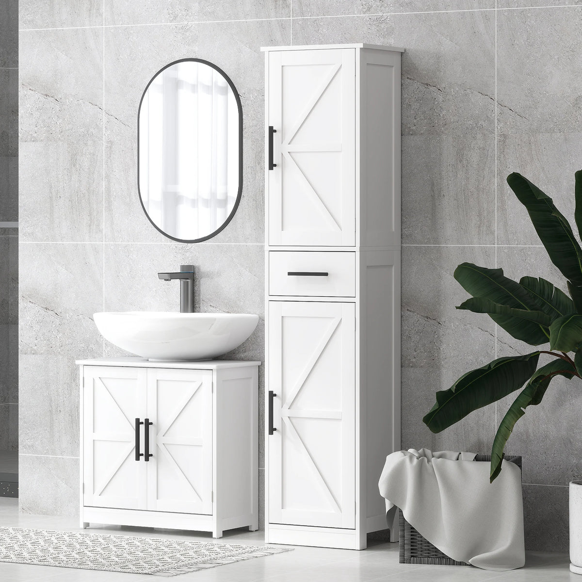 HOMCOM Farmhouse Bathroom Storage Cabinet With Drawer And Barn Doors