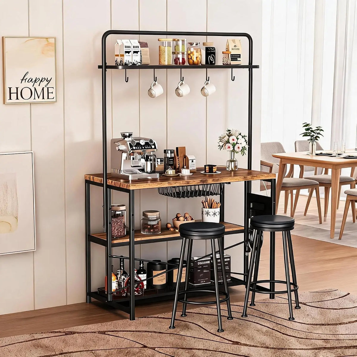 TWISTER.CK Kitchen Island Table With Power Outlet And Storage Shelves