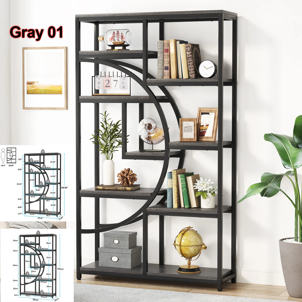 Tribesigns Industrial Etagere Bookcase With Five Tier Display Storage