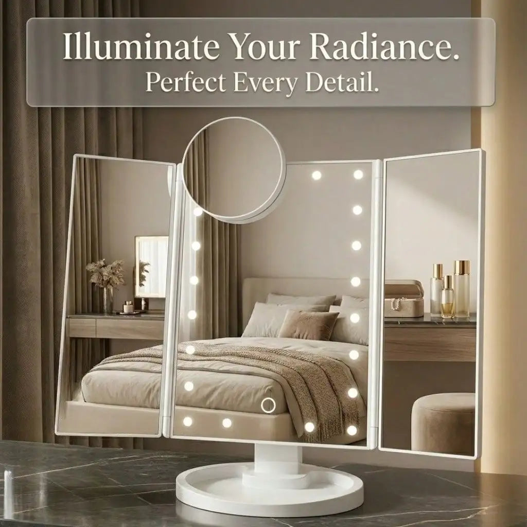Tri Fold Lighted Vanity Makeup Mirror With 21 LED Lights