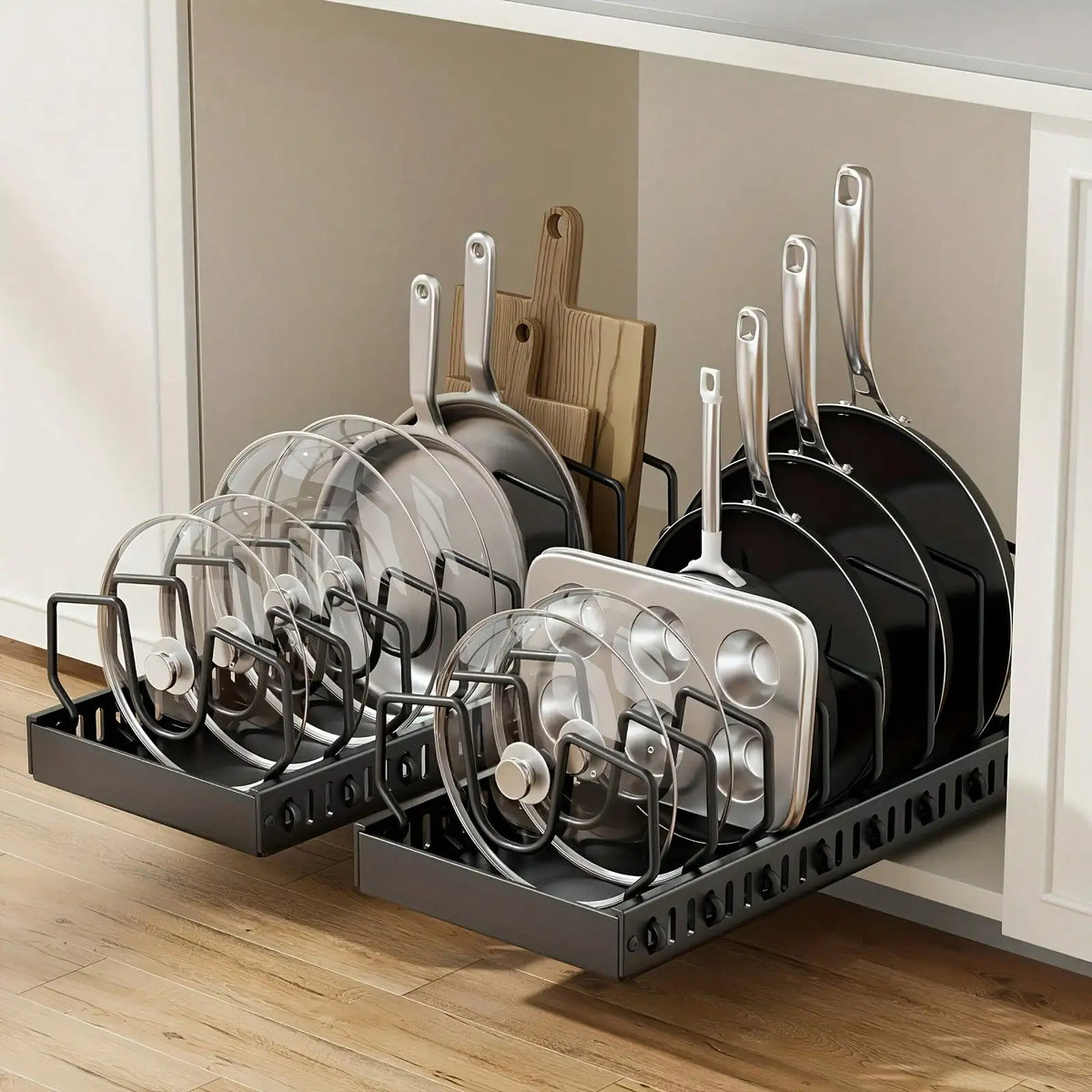 Pull Out Cabinet Organizer for Pots Pans Lids and Utensils