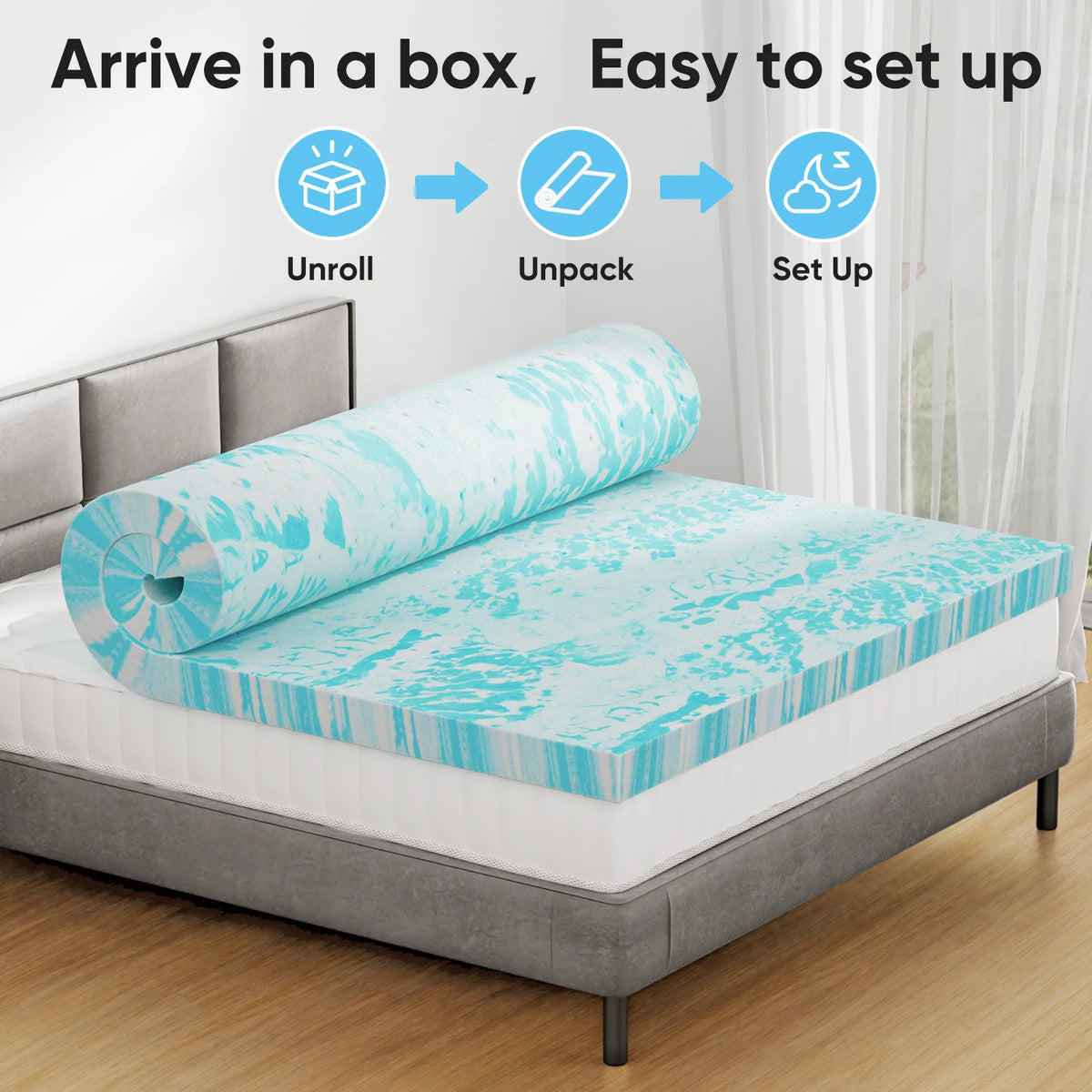 JHK Gel Memory Foam Cooling Mattress Topper For Enhanced Comfort