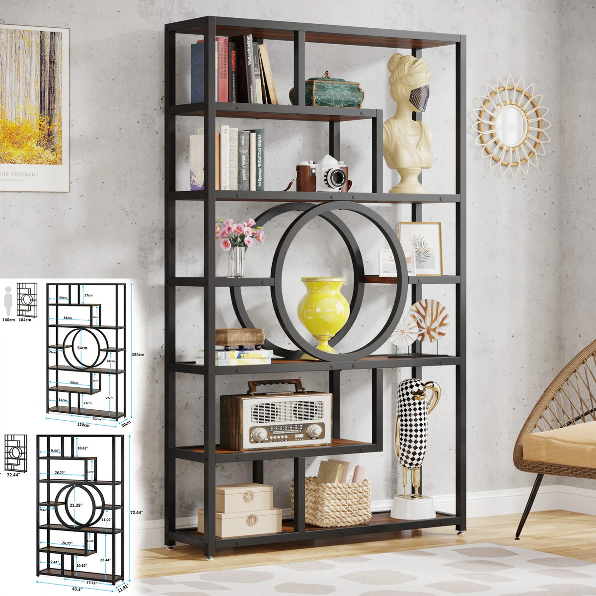 Tribesigns Industrial Etagere Bookcase With Five Tier Display Storage