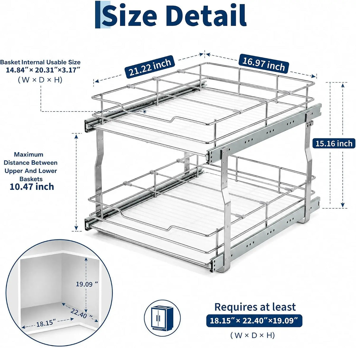 Tacleekii Two Tier Pull Out Cabinet Organizer With Steel Frame