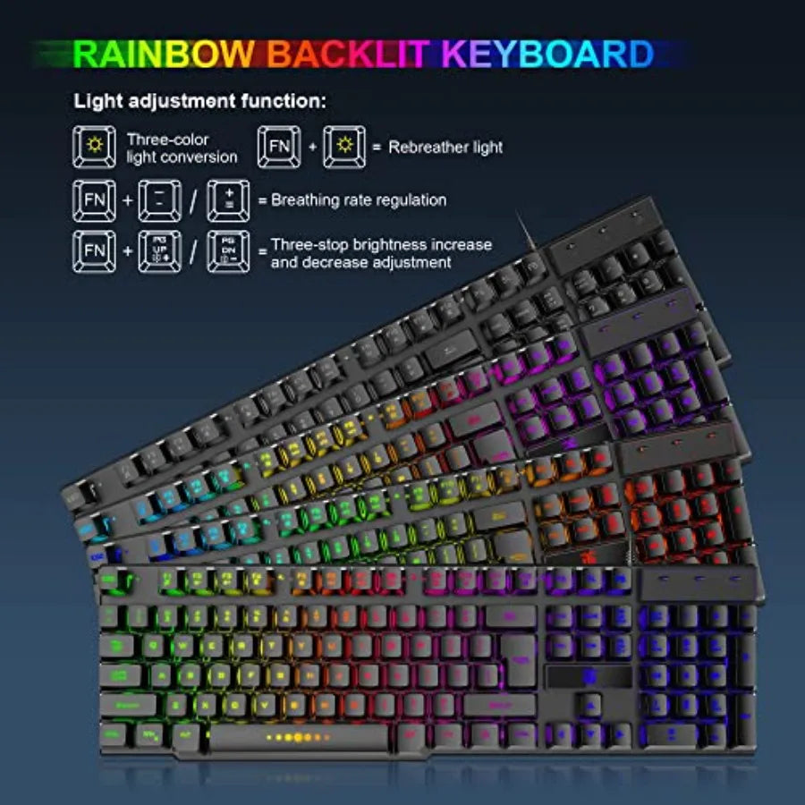 Gaming Keyboard and Mouse, Headphones, Mouse pad All in One Combo for PC Gamers and Xbox and PS4 Users