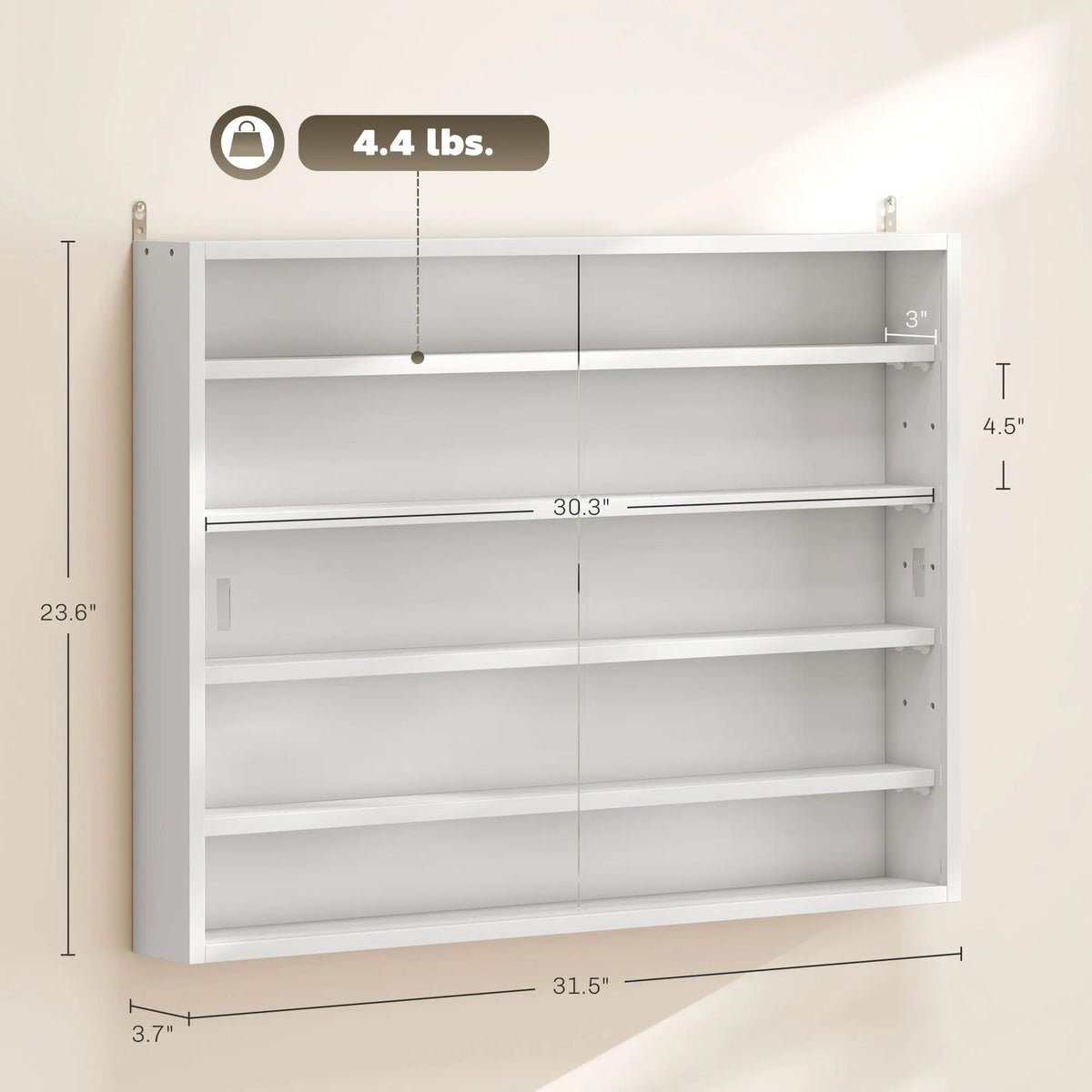 Homcom 5-Tier Display Cabinet, Glass Door Cabinet with Adjustable Shelves, Wall-Mounted Display Case for Playroom, Bedroom, White