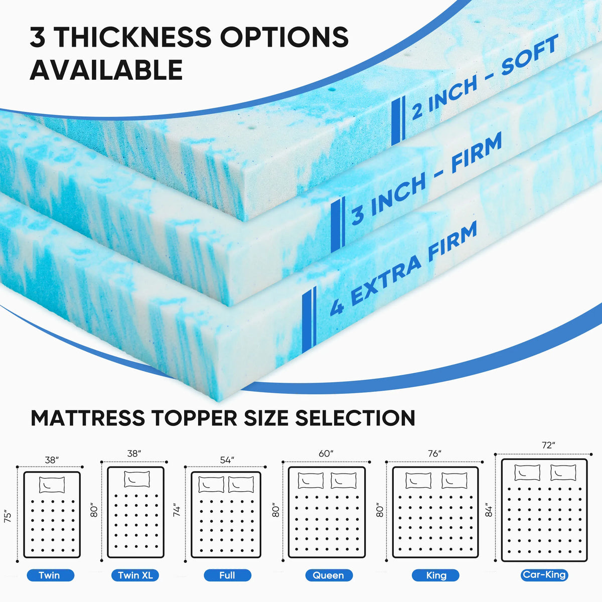 JHK Gel Memory Foam Cooling Mattress Topper For Enhanced Comfort