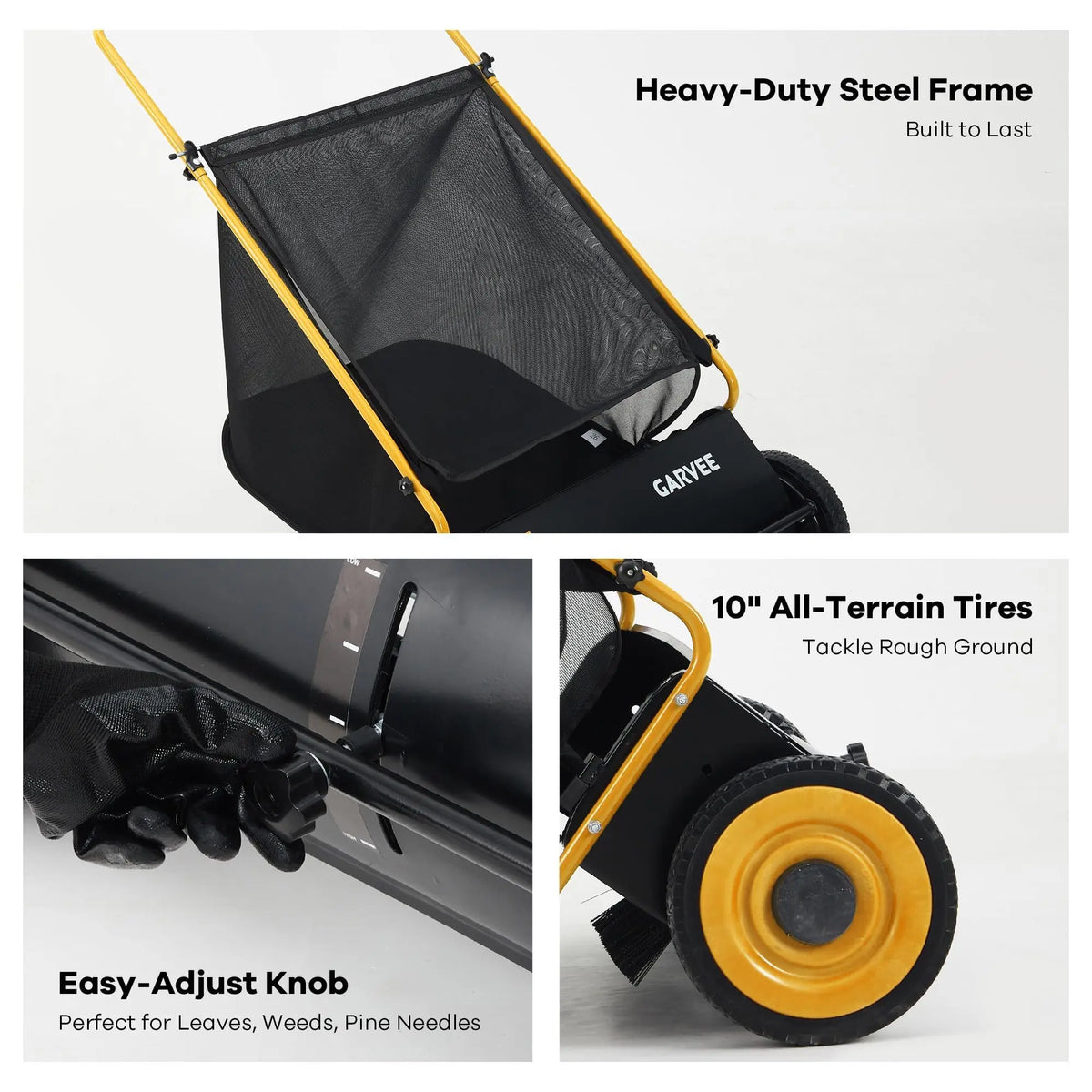 Push Lawn Sweeper 26in Leaf & Grass Collector, 7 Cu.Ft Hopper Bag With Cover, Adjustable Brush Height, Steel Yard Sweeper