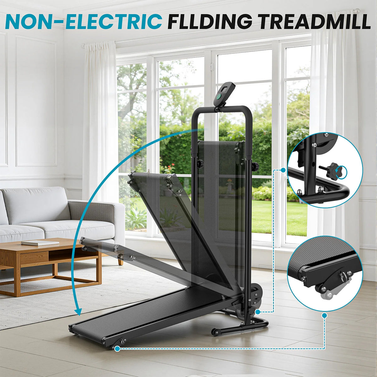 AKLUER Non-Motorized Treadmill With Incline And LCD Monitor