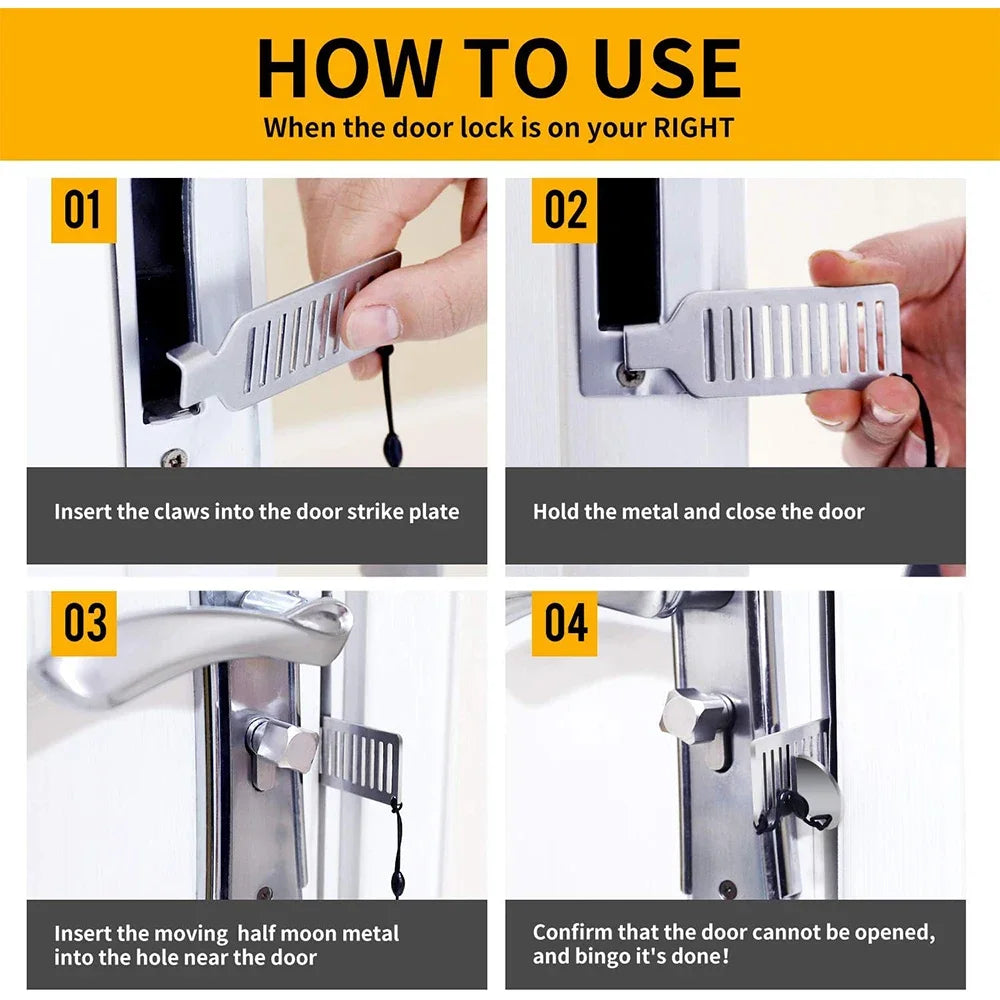 Portable Door Lock Travel Home Security Extra Lock for Additional Privacy and Safety in Room Hotel Apartment Dorm Door Stopper