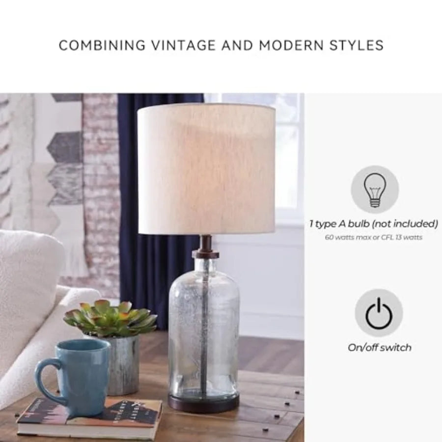 Bandile Modern Farmhouse Seeded Glass Solar Table Lamp