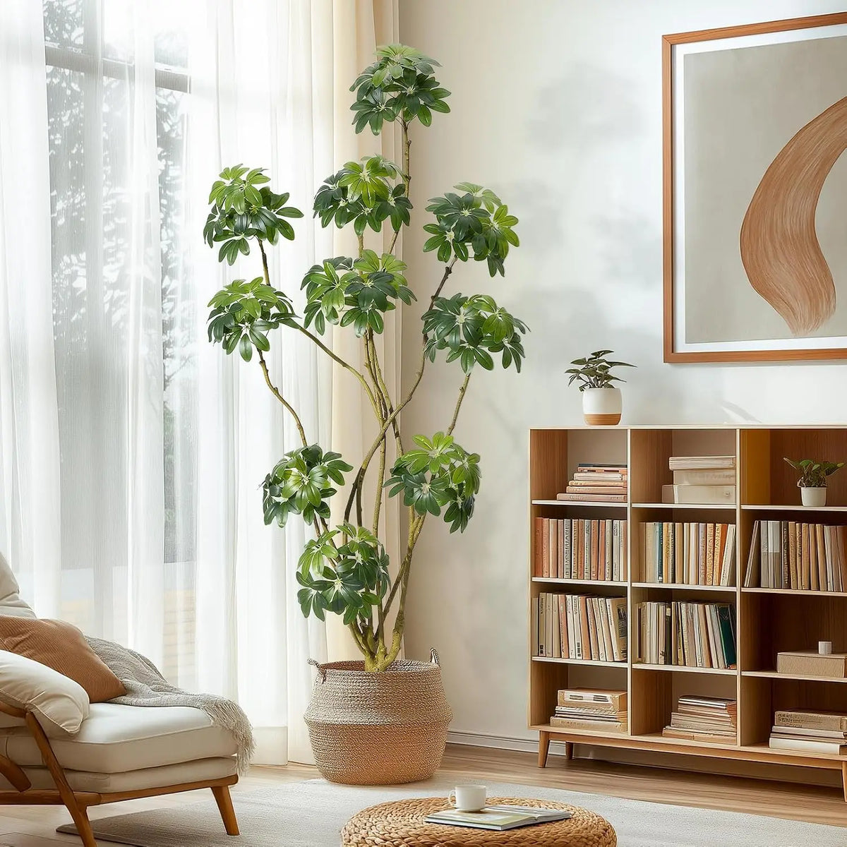 HiMISS Artificial Umbrella Tree Faux Floor Plant for Home Decor